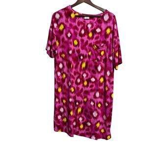 Soma Pink and Yellow Animal Leopard print Night Gown sleep shirt w/ Pocket Large